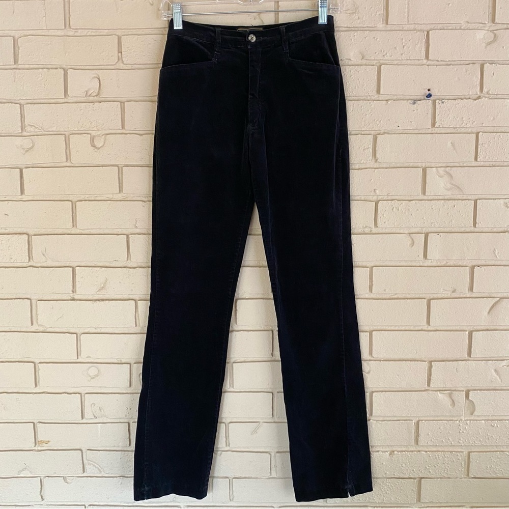 Vintage Womens FENDI Corduroy Pants Black Stretch Size 34 Waist 25”